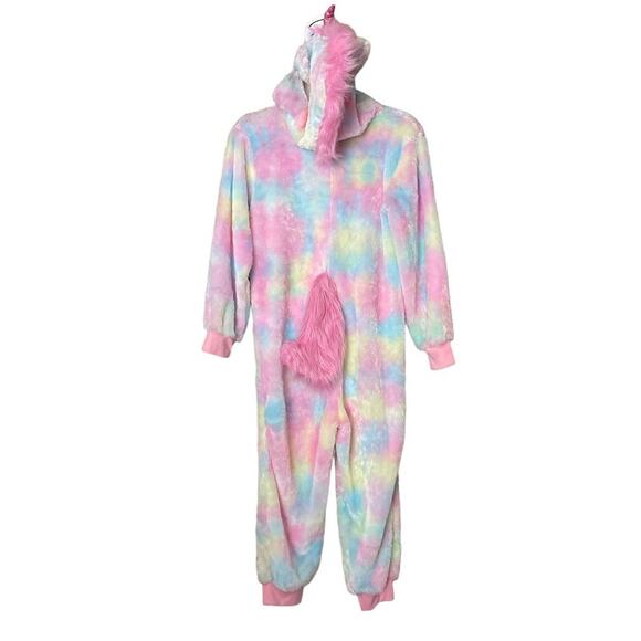 Spirit Unicorn Hooded Plush Union Suit Faux Fur Tail Halloween Costume SZ Large - Picture 5 of 11